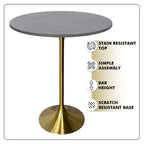 Table à manger ronde Leisuremod Verve 27 de hauteur bar – Plateau en pierre avec base piédestal en or brossé, table de hauteur comptoir pour cuisine, maison et pub