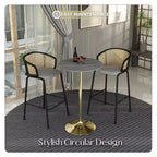 Table à manger ronde Leisuremod Verve 27 de hauteur bar – Plateau en pierre avec base piédestal en or brossé, table de hauteur comptoir pour cuisine, maison et pub