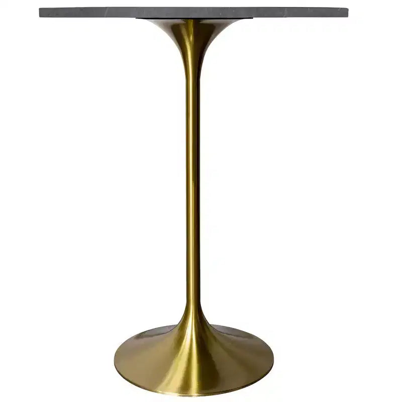 Table à manger ronde Leisuremod Verve 27 de hauteur bar – Plateau en pierre avec base piédestal en or brossé, table de hauteur comptoir pour cuisine, maison et pub