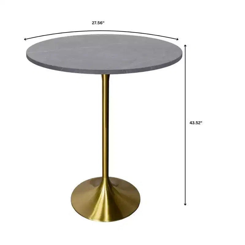 Table à manger ronde Leisuremod Verve 27 de hauteur bar – Plateau en pierre avec base piédestal en or brossé, table de hauteur comptoir pour cuisine, maison et pub