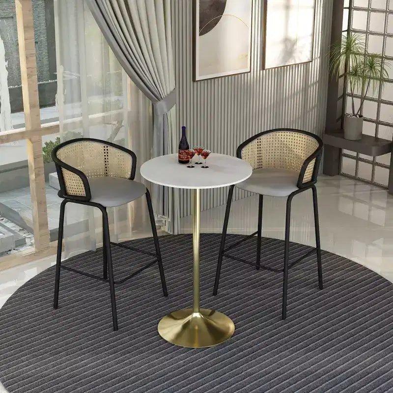 Table à manger ronde Leisuremod Verve 27 de hauteur bar – Plateau en pierre avec base piédestal en or brossé, table de hauteur comptoir pour cuisine, maison et pub