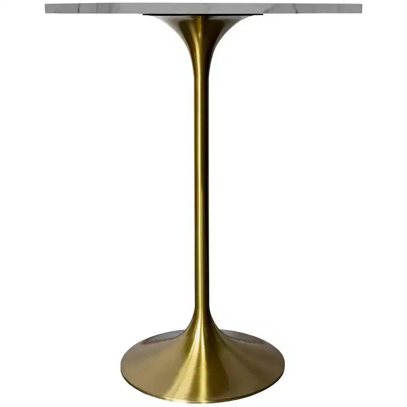 Table à manger ronde Leisuremod Verve 27 de hauteur bar – Plateau en pierre avec base piédestal en or brossé, table de hauteur comptoir pour cuisine, maison et pub
