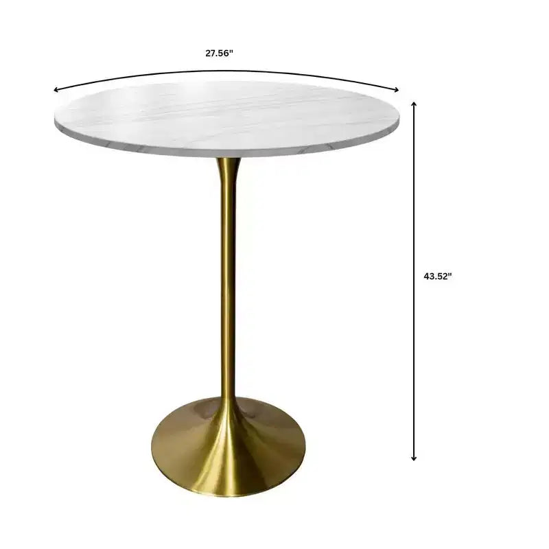 Table à manger ronde Leisuremod Verve 27 de hauteur bar – Plateau en pierre avec base piédestal en or brossé, table de hauteur comptoir pour cuisine, maison et pub
