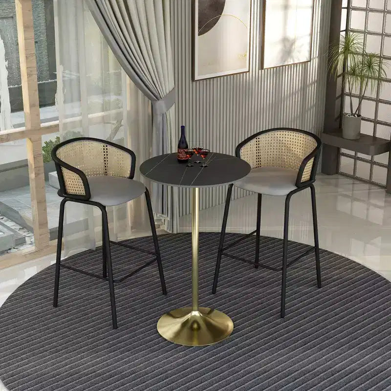 Table à manger ronde Leisuremod Verve 27 de hauteur bar – Plateau en pierre avec base piédestal en or brossé, table de hauteur comptoir pour cuisine, maison et pub