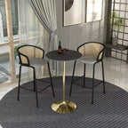 Table à manger ronde Leisuremod Verve 27 de hauteur bar – Plateau en pierre avec base piédestal en or brossé, table de hauteur comptoir pour cuisine, maison et pub