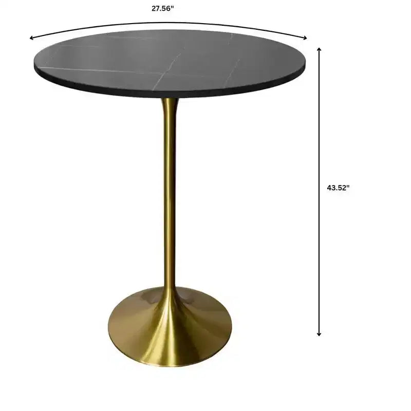 Table à manger ronde Leisuremod Verve 27 de hauteur bar – Plateau en pierre avec base piédestal en or brossé, table de hauteur comptoir pour cuisine, maison et pub