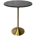 Leisuremod Verve 27 Round Bar Height Dining Table - Stone Top with Brushed Gold Pedestal Base Counter Height Table for Kitchen, Home, and Pub