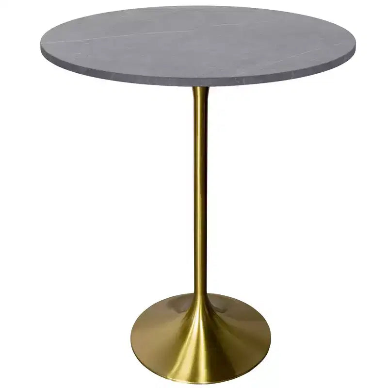 Table à manger ronde Leisuremod Verve 27 de hauteur bar – Plateau en pierre avec base piédestal en or brossé, table de hauteur comptoir pour cuisine, maison et pub