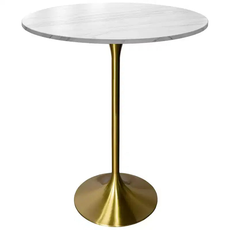 Table à manger ronde Leisuremod Verve 27 de hauteur bar – Plateau en pierre avec base piédestal en or brossé, table de hauteur comptoir pour cuisine, maison et pub