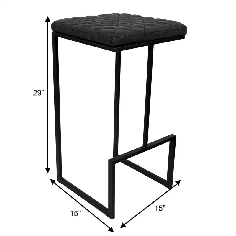 LeisureMod Quincy Tabouret de bar moderne en cuir matelassé, cadre en métal noir, hauteur comptoir pour îlot de cuisine et sièges de comptoir, lot de 2