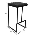 LeisureMod Quincy Tabouret de bar moderne en cuir matelassé, cadre en métal noir, hauteur comptoir pour îlot de cuisine et sièges de comptoir, lot de 2