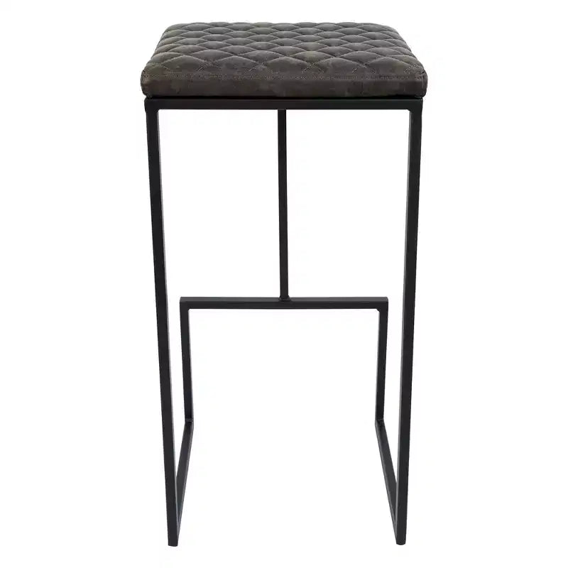 LeisureMod Quincy Tabouret de bar moderne en cuir matelassé, cadre en métal noir, hauteur comptoir pour îlot de cuisine et sièges de comptoir, lot de 2