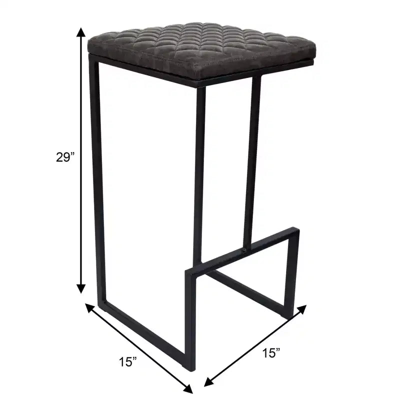 LeisureMod Quincy Tabouret de bar moderne en cuir matelassé, cadre en métal noir, hauteur comptoir pour îlot de cuisine et sièges de comptoir, lot de 2