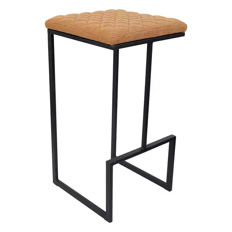 LeisureMod Quincy Tabouret de bar moderne en cuir matelassé, cadre en métal noir, hauteur comptoir pour îlot de cuisine et sièges de comptoir, lot de 2