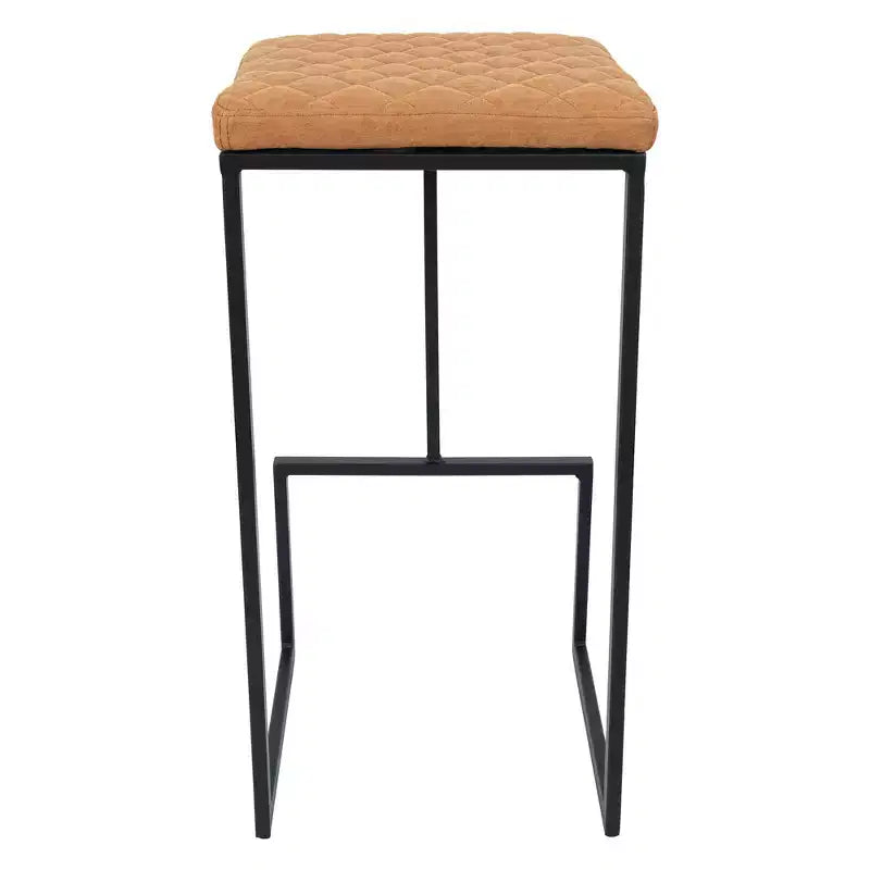 LeisureMod Quincy Tabouret de bar moderne en cuir matelassé, cadre en métal noir, hauteur comptoir pour îlot de cuisine et sièges de comptoir, lot de 2