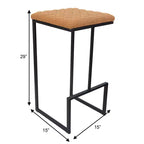LeisureMod Quincy Tabouret de bar moderne en cuir matelassé, cadre en métal noir, hauteur comptoir pour îlot de cuisine et sièges de comptoir, lot de 2