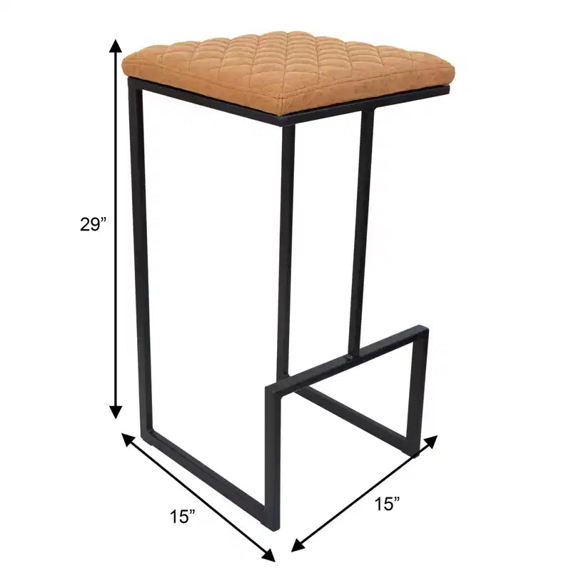 LeisureMod Quincy Tabouret de bar moderne en cuir matelassé, cadre en métal noir, hauteur comptoir pour îlot de cuisine et sièges de comptoir, lot de 2