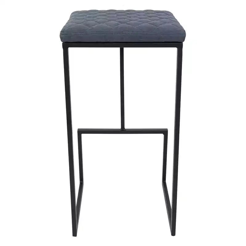 LeisureMod Quincy Tabouret de bar moderne en cuir matelassé, cadre en métal noir, hauteur comptoir pour îlot de cuisine et sièges de comptoir, lot de 2
