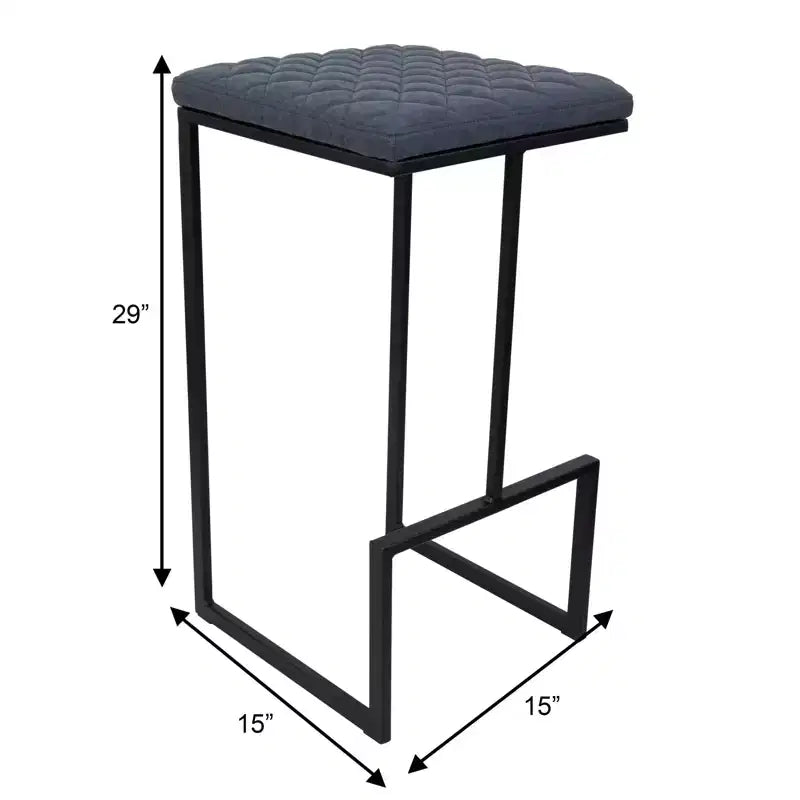 LeisureMod Quincy Tabouret de bar moderne en cuir matelassé, cadre en métal noir, hauteur comptoir pour îlot de cuisine et sièges de comptoir, lot de 2