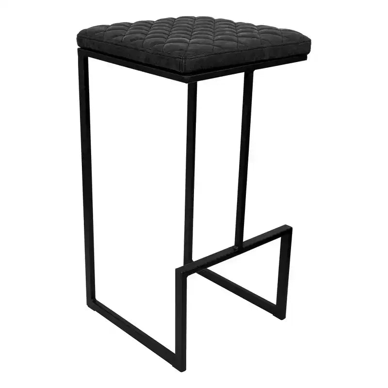 LeisureMod Quincy Tabouret de bar moderne en cuir matelassé, cadre en métal noir, hauteur comptoir pour îlot de cuisine et sièges de comptoir, lot de 2