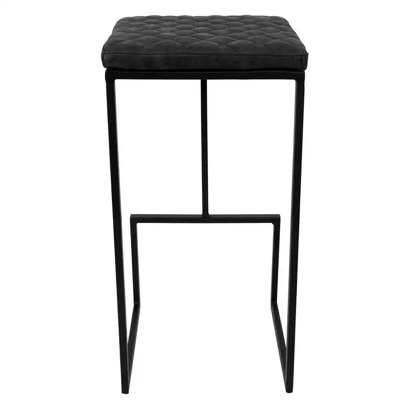 LeisureMod Quincy Tabouret de bar moderne en cuir matelassé, cadre en métal noir, hauteur comptoir pour îlot de cuisine et sièges de comptoir, lot de 2