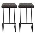 LeisureMod Quincy Tabouret de bar moderne en cuir matelassé, cadre en métal noir, hauteur comptoir pour îlot de cuisine et sièges de comptoir, lot de 2