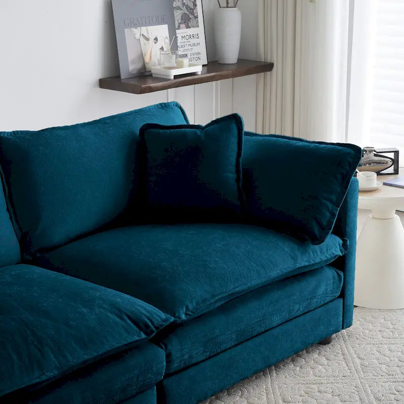 4 - Piece Upholstered Sectional Sofa with Ottoman Blue