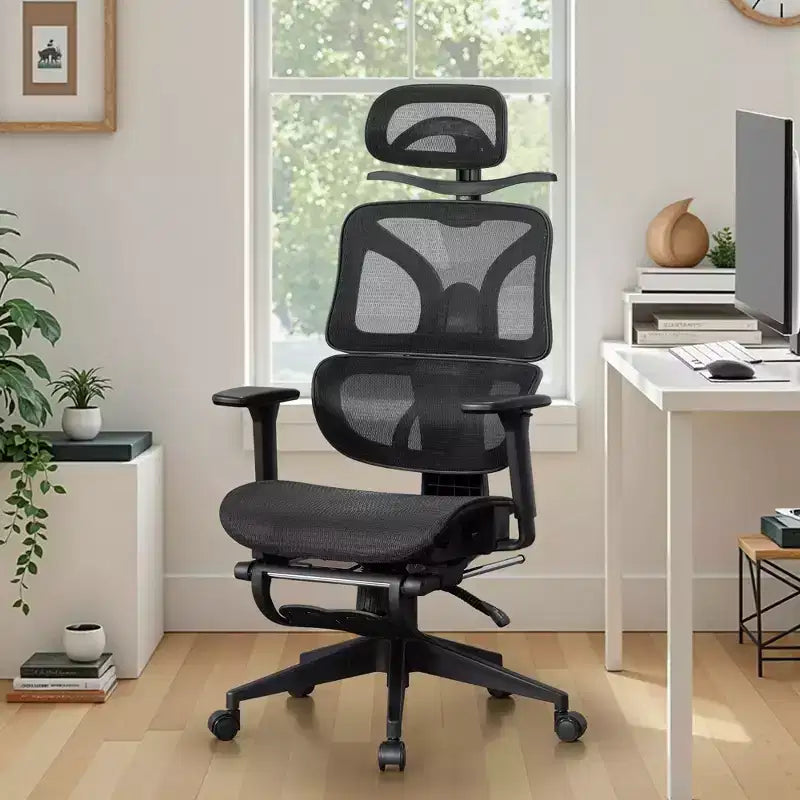 VECELO Swivel Ergonomic High Back Mesh Office Chair with Retractable Footrest, Black