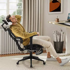 Chaise de bureau ergonomique pivotante VECELO à dossier haut en maille avec repose-pieds rétractable, noire