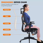 Chaise de bureau ergonomique pivotante VECELO à dossier haut en maille avec repose-pieds rétractable, noire