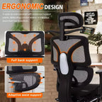 Chaise de bureau ergonomique pivotante VECELO à dossier haut en maille avec repose-pieds rétractable, noire