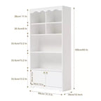 Bibliothèque blanche à 5 niveaux, étagère de 160 cm de hauteur avec étagères de rangement ouvertes et portes, étagères de rangement modernes sur pied en bois
