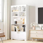 Bibliothèque blanche à 5 niveaux, étagère de 160 cm de hauteur avec étagères de rangement ouvertes et portes, étagères de rangement modernes sur pied en bois