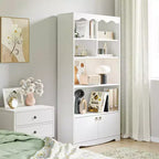 Bibliothèque blanche à 5 niveaux, étagère de 160 cm de hauteur avec étagères de rangement ouvertes et portes, étagères de rangement modernes sur pied en bois