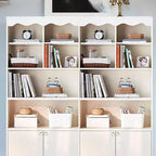 Bibliothèque blanche à 5 niveaux, étagère de 160 cm de hauteur avec étagères de rangement ouvertes et portes, étagères de rangement modernes sur pied en bois