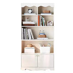 Bibliothèque blanche à 5 niveaux, étagère de 160 cm de hauteur avec étagères de rangement ouvertes et portes, étagères de rangement modernes sur pied en bois