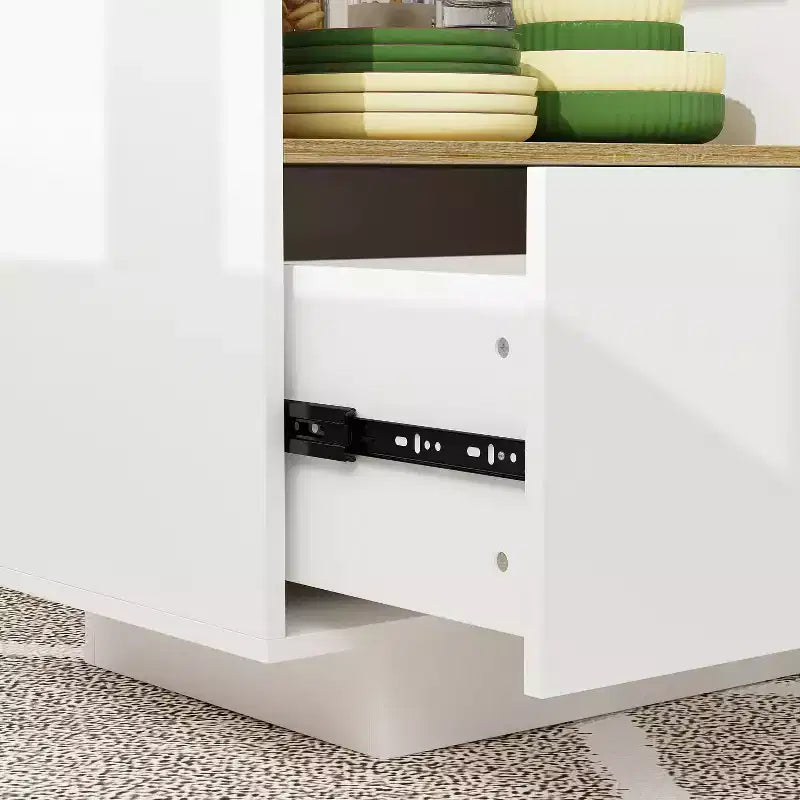 Îlot de cuisine Famapy en chêne blanc avec 2 portes et 1 tiroir