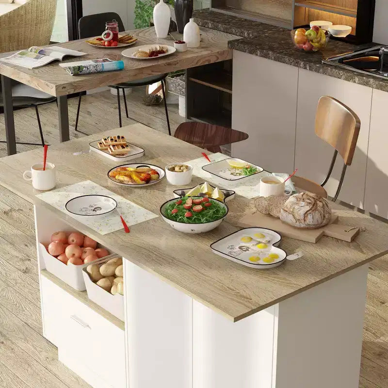 Îlot de cuisine Famapy en chêne blanc avec 2 portes et 1 tiroir