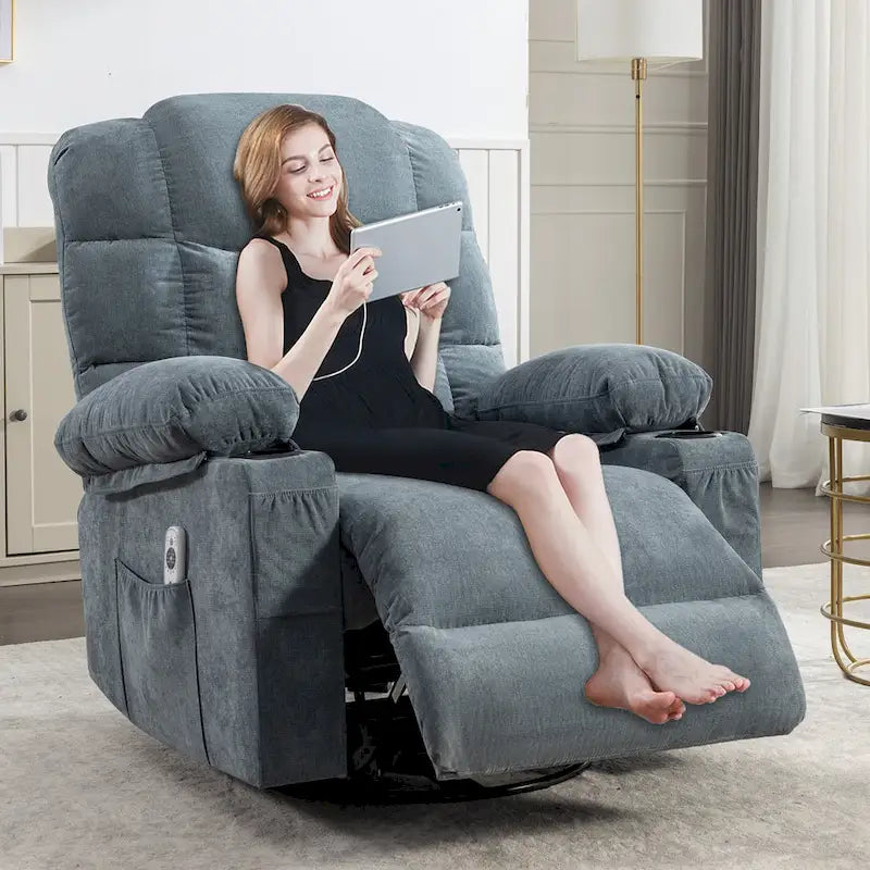 Massage Rocker Recliner Chair Rocking Chairs for Adults Oversized with 2 Cup Holders, USB Charge Port Soft Features a Manual Mas