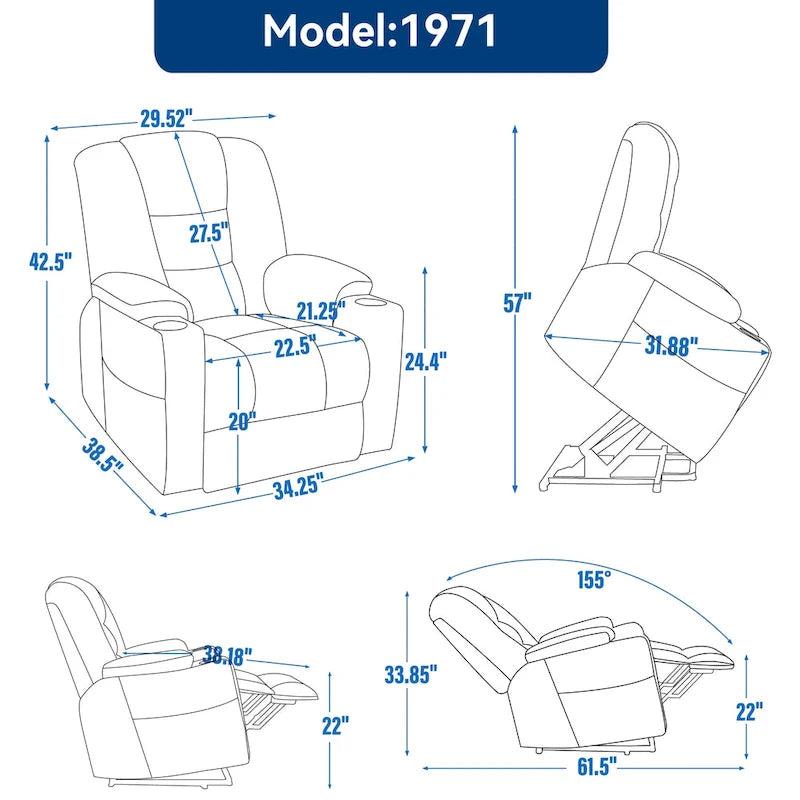 EMON'S Large Power Lift Recliner Chair with Massage and Heat for Elderly, Overstuffed Wide Recliners, Heavy Duty Motion Mechanis