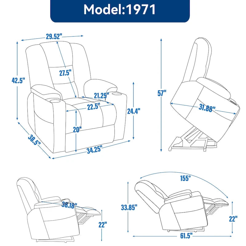 EMON'S Large Power Lift Recliner Chair with Massage and Heat for Elderly, Overstuffed Wide Recliners, Heavy Duty Motion Mechanis