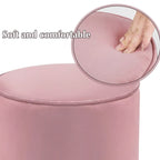 Adeco Vanity Upholstered Round Velvet Ottoman Footstool Silver Trim