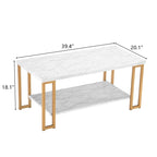Table basse en marbre PVC à double plateau et pieds en fer doré