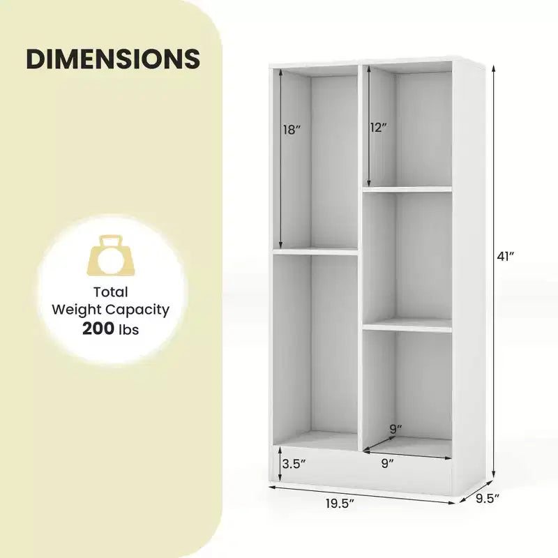 Costway Bibliothèque pour enfants à 5 compartiments, organisateur de rangement de jouets en bois pour chambre d'enfant, blanc/naturel