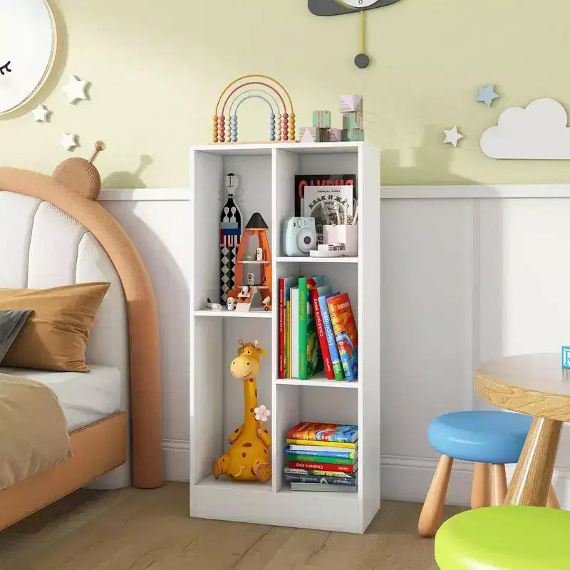 Costway Bibliothèque pour enfants à 5 compartiments, organisateur de rangement de jouets en bois pour chambre d'enfant, blanc/naturel