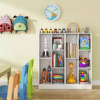 Costway Bibliothèque pour enfants à 5 compartiments, organisateur de rangement de jouets en bois pour chambre d'enfant, blanc/naturel