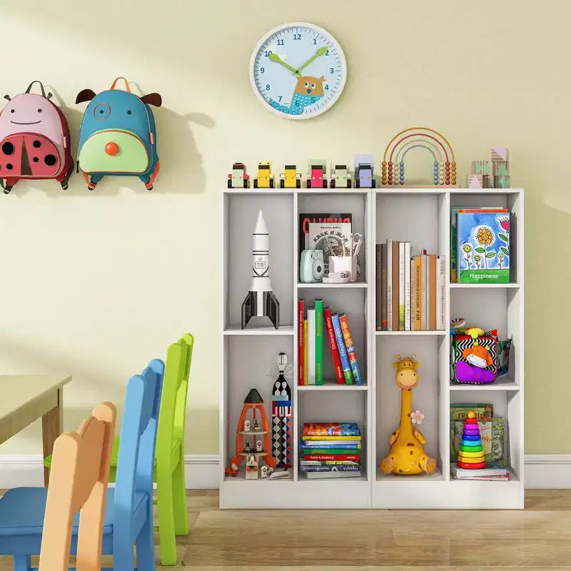 Costway Bibliothèque pour enfants à 5 compartiments, organisateur de rangement de jouets en bois pour chambre d'enfant, blanc/naturel