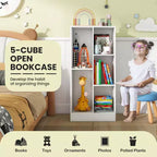 Costway Bibliothèque pour enfants à 5 compartiments, organisateur de rangement de jouets en bois pour chambre d'enfant, blanc/naturel