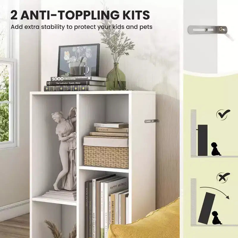 Costway Bibliothèque pour enfants à 5 compartiments, organisateur de rangement de jouets en bois pour chambre d'enfant, blanc/naturel