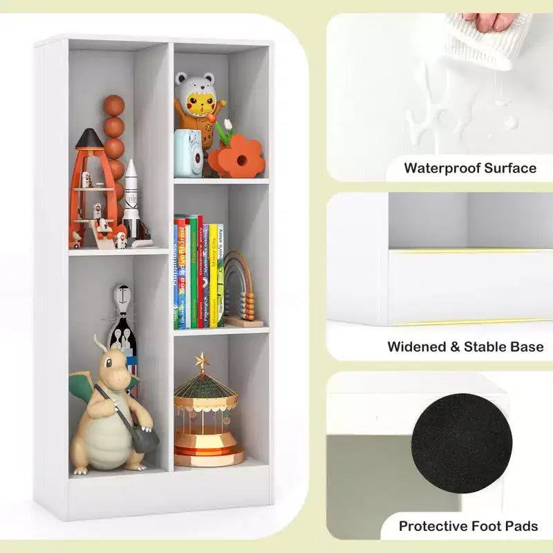 Costway Bibliothèque pour enfants à 5 compartiments, organisateur de rangement de jouets en bois pour chambre d'enfant, blanc/naturel